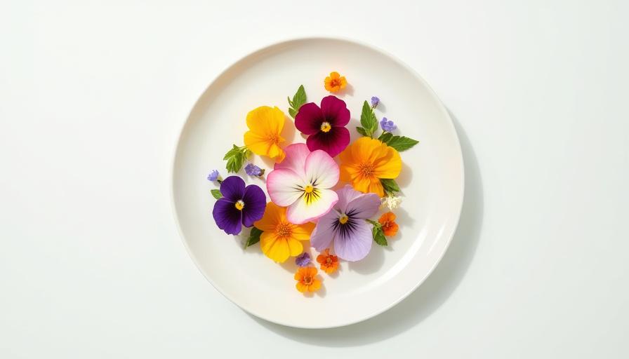 色鮮やかなエディブルフラワーが散りばめられた美しい一皿